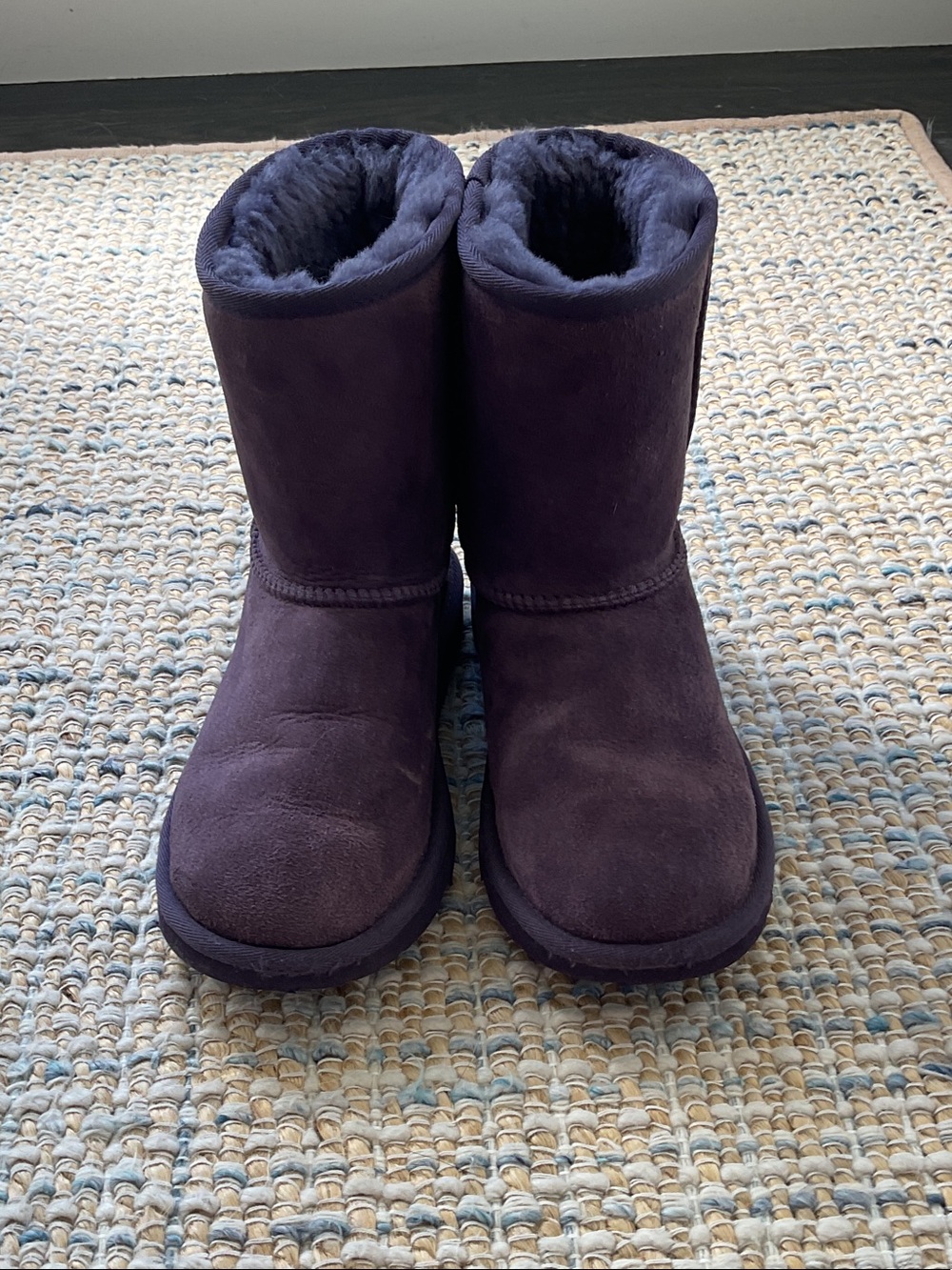 UGG Kids Classic Short Boots - Deep Purple and shiny leather on back